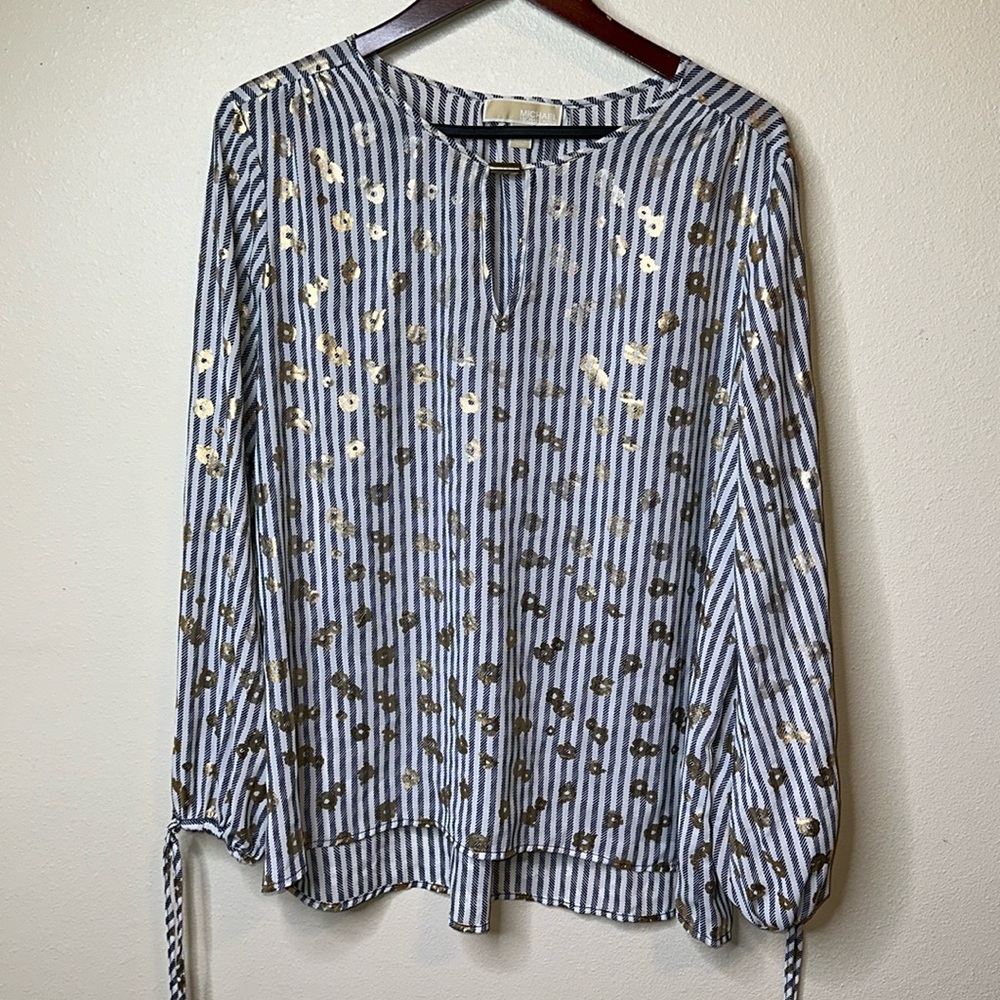 Michael Kors Sz Large Blue Stripes Gold Print Large